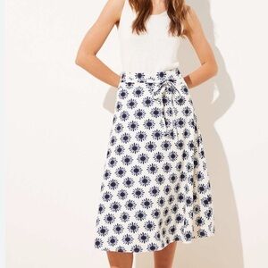 LOFT Blue and White Linen Blend Midi Skirt